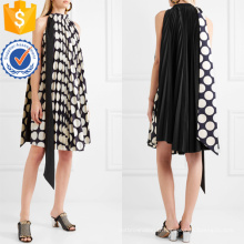Noir et blanc plissé à pois sans manches Mini robe d'été Fabrication en gros de mode femmes vêtements (TA0282D)